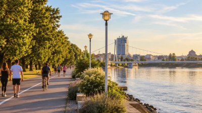 The riverside promenade in Osijek — illustration.