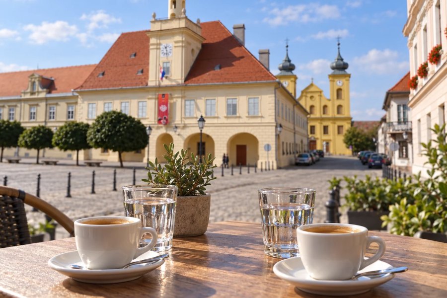 Coffee overlooking Tvrđa — illustration.